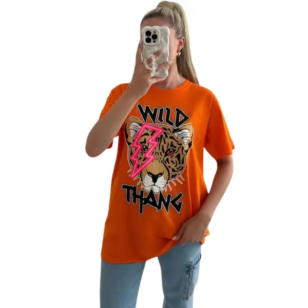 Women's Wild Tiger Thang Oversized T-Shirt- Cotton Baggy Streetwear Tee for Ladies (Black/White/Pink/Green) Casual Summer Crewneck Top Comfort Fabric 4