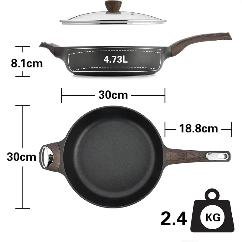 SENSARTE 30cm Deep Nonstick Frying Pan,4.7L Saute Pan with Lid, Large Skillet, Nonstick Cookware, Induction Compatible, PFOA Free, for All Stove Tops 5