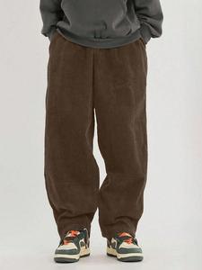 Men's Solid Corduroy Pants, Loose Casual Comfy Drawstring Waist Straight Leg Trousers for Fall & Winter, Men's Bottoms for Daily Wear