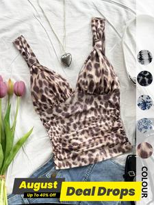 Women's Leopard Print Ruched Tank Top, Casual Sleeveless Strappy Leopard Print Cami Top for Summer, Ladies Clothes for Daily Wear, Womenswear, Chic Sleeveless Summer Tops, Casual Fitted Sleeveless Boho Backless Camisole