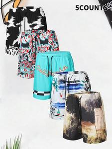 Men's Regular Fit Printed Beach Shorts, Casual Comfy Breathable Shorts for Summer, Men's Bottoms for Beach Vacation