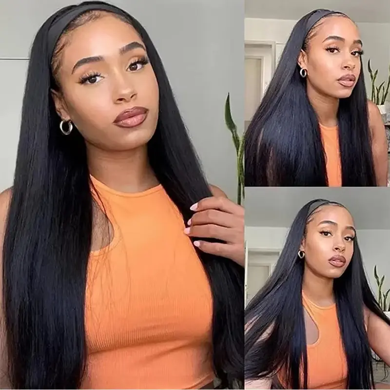 Headband Wig Human Hair Straight 18-32“ Headband Wigs for Black Women Glueless None Lace Front Wig Brazilian Virgin Human Hair 4