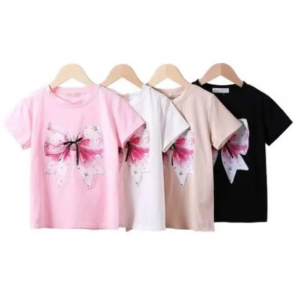 Ginger Ivy: T-shirt large pink bow with stars pattern and diamonte emblishment (8217) girls top