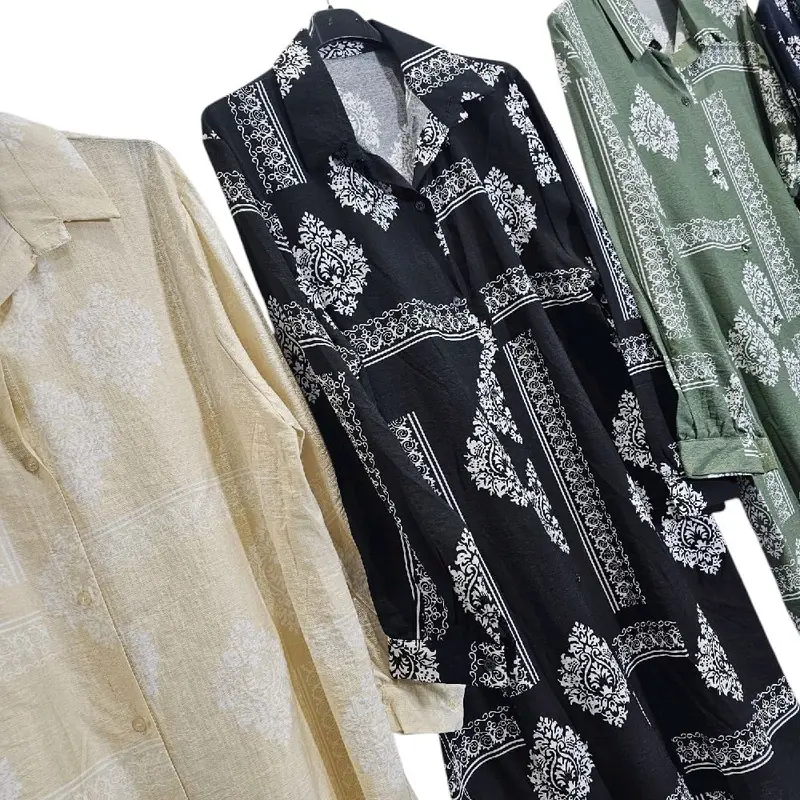 women's printed summer dress top collar button front casual wear Lightweight comfortable   Everyday modest fashion one size 7