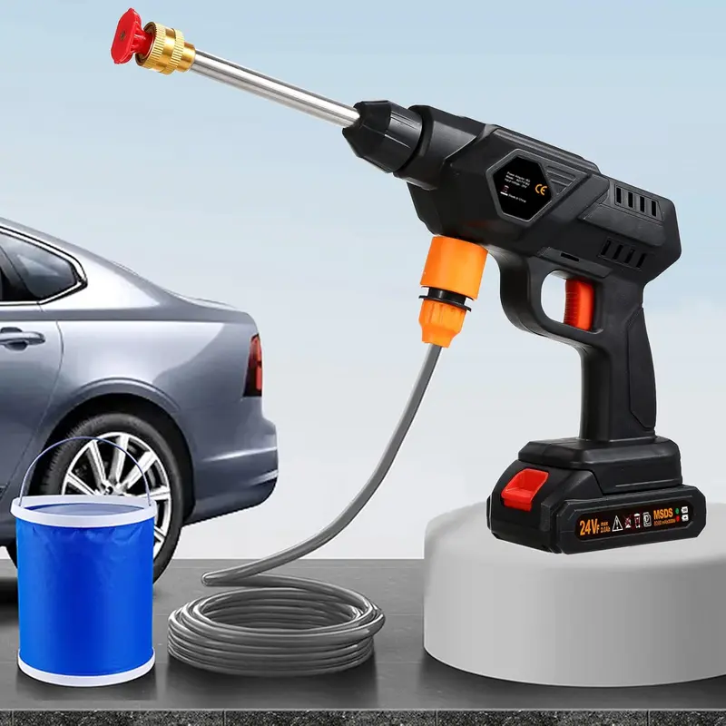 NEW Pressure Washer, 60 Bar 6 in 1 nozzle Portable Pressure Washer with Battery and Charger 24 Volt Rechargeable Battery Electric Pressure Washer for Car/Fence/Garden Cleaning 6