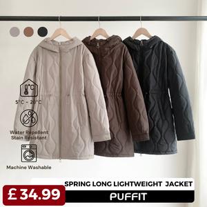 PUFFIT Lady Longline Lightweight Gourd Machine Washable Quilted Fitted Coat  Water Repellent and Stain-Resistant Long Sleeve Adjustable Casual Drawstring Waist for Womenswear Chic Comfort Versatile Spring Fall Jacket
