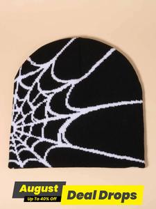 Y2k Spider Web Beanie Hat, Street Style Knit Cool Hat for Fall & Winter for Going Out, Fashion Matching Hat Accessories for Both Men & Women, Beanie Fitted