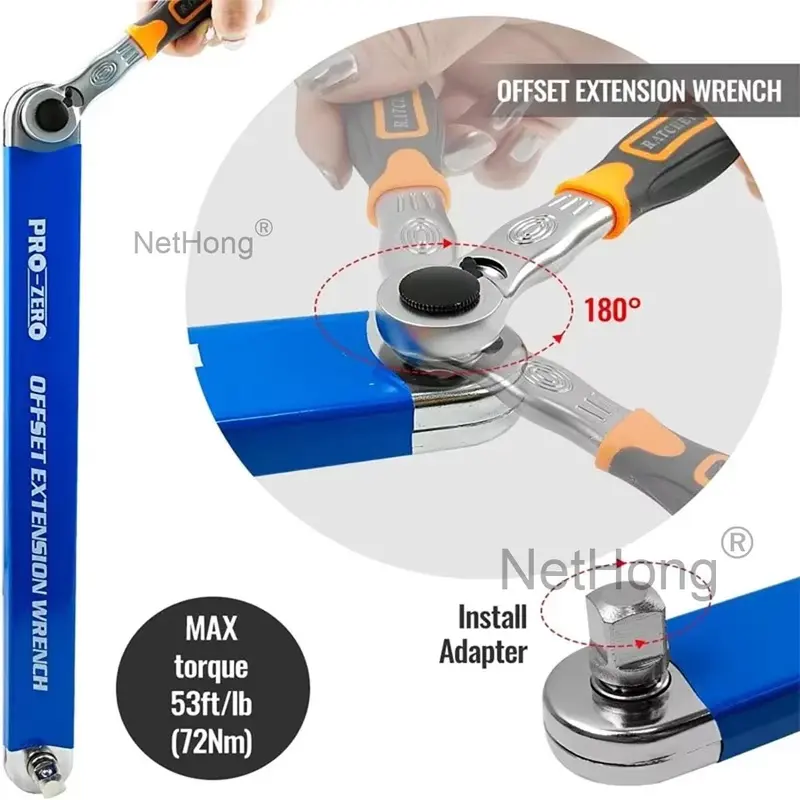 Offset Extension Wrench Set Ratchet Spanner Wrench Extender with Adapter Socket+ 5