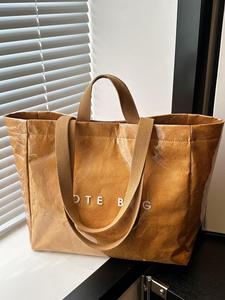 Women's Solid Color Tote Bag, Fashionable Large Capacity Shoulder Bag for Work & Daily Used, Casual Trendy Versatile High-quality Daily Commuting Bag, PVC Leather Satchel, Tote Bag for Women