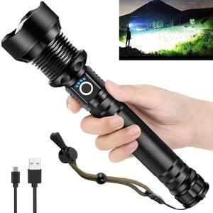 Rechargeable High Brightness LED Flashlight, XHP70 Super Bright Zoomable Flashlight, With USB Charging 3 Modes, Suitable For Outdoor Patrol Fishing Emergency