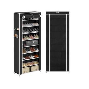CROWNSHOP 10 Tier Shoe Rack with Dustproof Cover Shoe Storage Cabinet Shoe Organizer Hold up to 27 Pairs of Shoes Tower Storage Organizer Shoe Rack Stand for Living Room Hallway