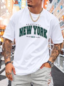 Men's Letter Print Round Neck Tee, Casual Loose Short Sleeve Crew Neck T-shirt for Summer, Fashion Men's Top for Daily Wear