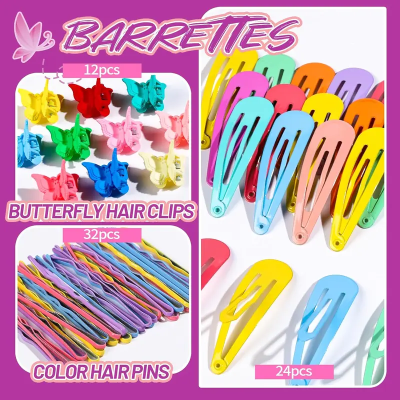 Elastic Hair Bands Hair Ties for Little Girls, Hair Rubber Bands with Tail Hair Tools, Snap Hair Clips, Baby Hair Bobbles for Girls, Pin Tail Comb, Hair Accessories for Kids, Thin Hair Bands 3