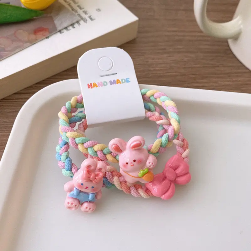 Kids woven ponytail hair rabbit/bow ties ring in pack of 3