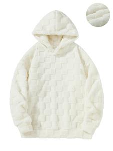 Men's Plaid Textured Hooded Plush Sweatshirt, Casual Loose Long Sleeve Pullover for Fall & Winter, Men's Clothes for Daily Wear