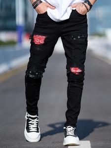 Men's Regular Fit Solid Color Ripped Slim Jeans, Casual Comfy Breathable Denim Pants for Daily Wear, Fashion Men's Bottoms for All Seasons, Cotton