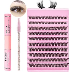 Eyelashes Extension Kit, 1 Count 120 Clusters DIY Lash Extensions Kit, D Curl Eyelash with Seal& Bond and Adhesive Eyelash Brushes