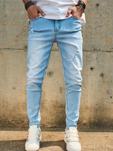 Men's Ripped Slim Jeans, Fashion Casual Denim Pants for Daily Outdoor Wear, Mens Bottoms for All Seasons, Cotton