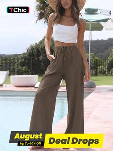 Women's Drawstring Waist Wide Leg Pants, Minimalist Pocket Trousers for Beach Holiday Vacation, Casual Chic Bottoms, Athleisure Pants, Casual Fashion Comfy Pants, Elegant Fashion Trousers, Womenswear
