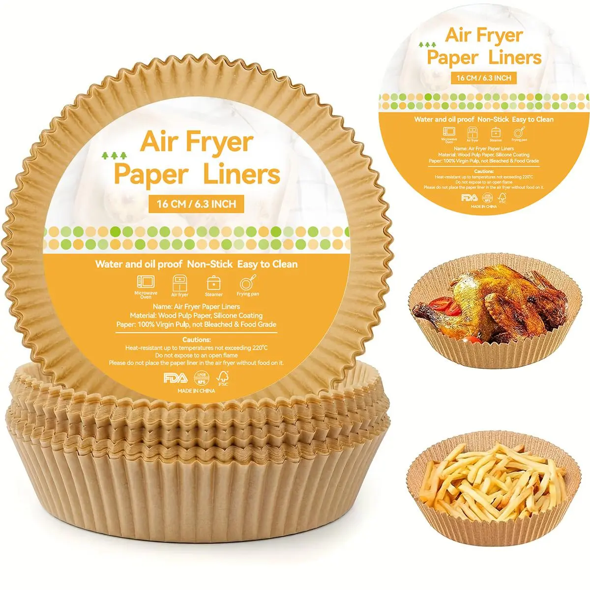 100PCS Air Fryer Paper Liners - Non-Stick, Oil & Waterproof | Fits All Brands (Ninja, Cosori, Tower) | Microwave & Oven Safe Baking Sheets Bakeware Basket