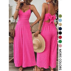 Sleeveless Camisole Jumpsuit for Women, Solid Color with Bow Decoration, Suitable for Daily Wear, All-Season Women's Clothing Womenswear Overalls 2  pcs