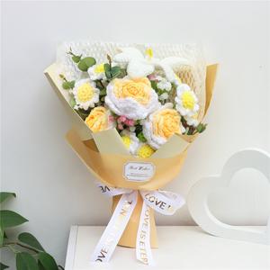 Handmade Knitted Yellow Rose Flower Bouquet for Mother Wife Teacher