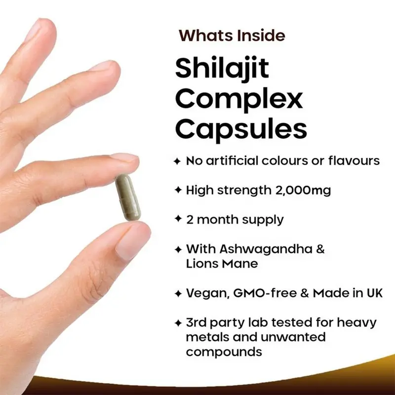 Shilajit complex + Ashwagandha lions Mane clean UK Made High Strength 2000mg Capsules with fulvic acid 4