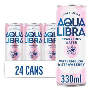 Aqua Libra Watermelon & Strawberry Infused Sparkling Water 24 pack of 330ml cans Beverage Fruit