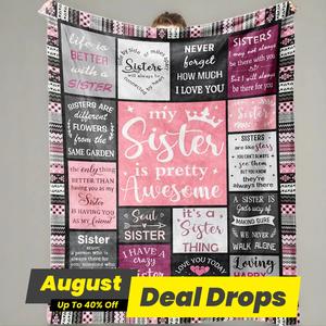 Sisters Letter Pattern Flannel Fleece Blankets with Storage Bag, 1 Count Soft Comfortable Throw Blanket, Cozy Room Accessories Warm Napping Blanket for Home, Personalized Flannel Blanket, Letter Print Blanket, Soft Comfy Blanket, Custom Flannel Blanket