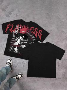 Men's Letter & Figure Print Round Neck Tee, Loose Casual Fashion Short Sleeve T-shirt for Summer, Men's Top for Daily Wear, Tropical