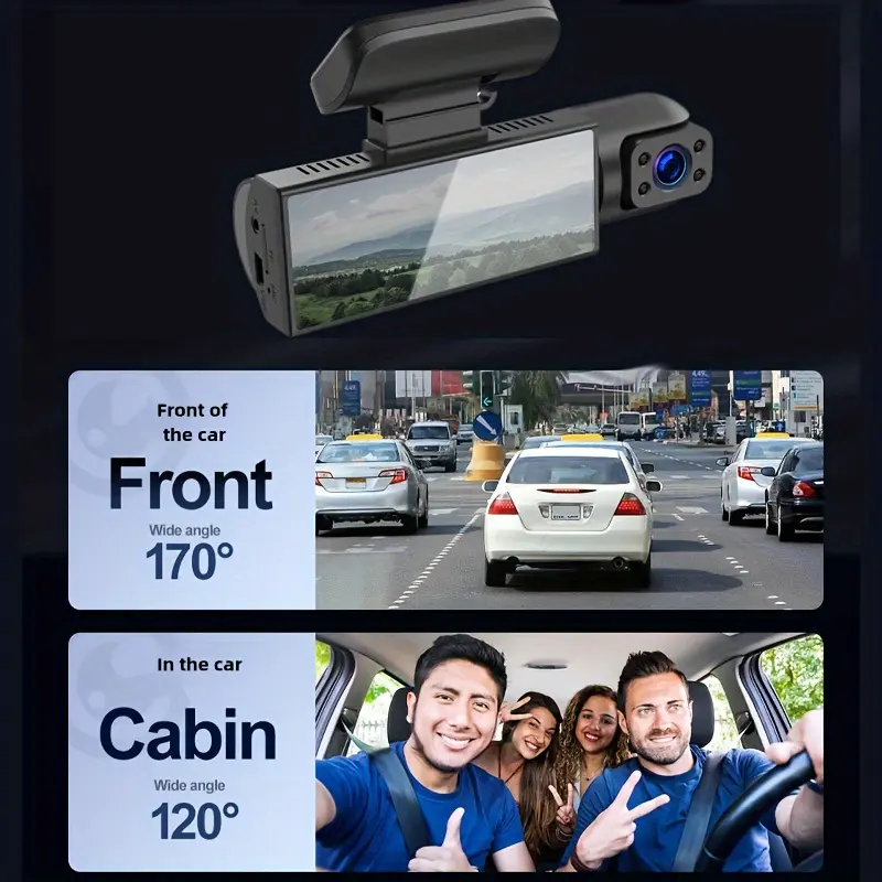1080P Dual Lens Dash Cam with Night Vision Compact Car Security Cam – Front + Cabin View Loop Recording 1