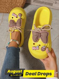 Women's Cartoon Bowknot Design Clogs, Elegant Home Slippers, Comfortable Yellow Non-slip Clogs for Summer, Butterfly Decorated Slides, House Slippers Sandals, Lightweight Breathable Shoes for Outdoor Beach, Anti Slip Slippers, Footwear