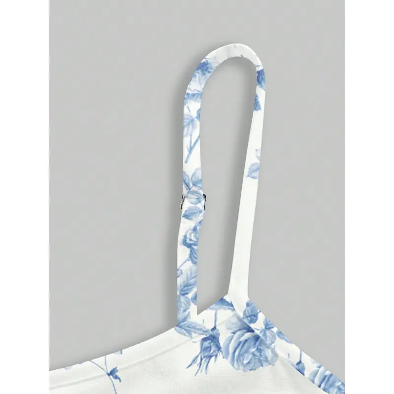 MOD Casual Minimalist All-Over Blue And White Floral Print Sleeveless Women Mini Dress,Vacation Outfits Woman,Boho,Cruise Outfits Women Sexy,Hawaiian Clothes For Women,Country Outfits Women,Summer Dress,Pastel Dresses For Women 4
