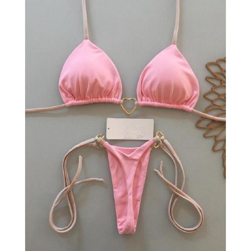Sexy Halter Solid color Bikini Set Women's Swimsuit Two-piece Triangle Thong Swimwear Bathing Suit Brazilian Biquinis 3