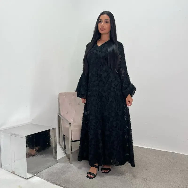Ladies modest lined summer v neck flare sleeve tie back dress uk onesize 6-12 length 140cm 7