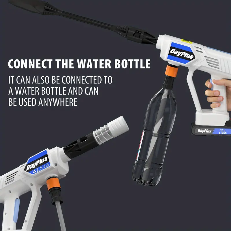 Cordless Pressure Cleaner, 2 Batteries, Portable Pressure Washer, Lightweight Cordless Jet Wash Car Washer with 1.5Ah Battery Foam Generator Nozzle Water Pump 5m Hose, for Car Fence Floor Garden Cleaning 3