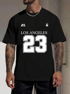 Men's Letter & Number Print Round Neck Short Sleeve Tee, Loose Casual Crew Neck T-shirt for Summer, Fashion Men's Top for Daily Wear