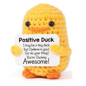 Funny Positive Duck Doll, 1 Count Plush Doll, Positive Crochet Animals with Positive Card, Soft Wool Handmade Knitted Doll for Friend, Party, Birthday