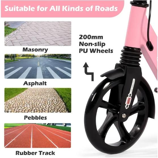 Product Introduction of Children's colorful flashing wheel scooter, foldable, suitable for children aged 7-14, adjustable height, with brakes, large wheels, black 0