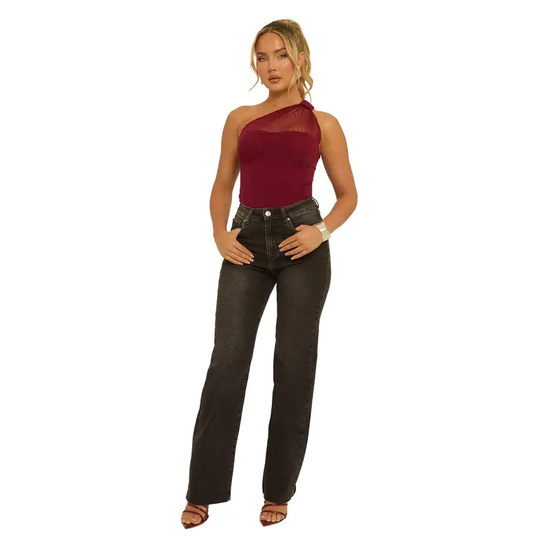 Carrie Polka Mesh Corset One Shoulder Bodysuit 5
