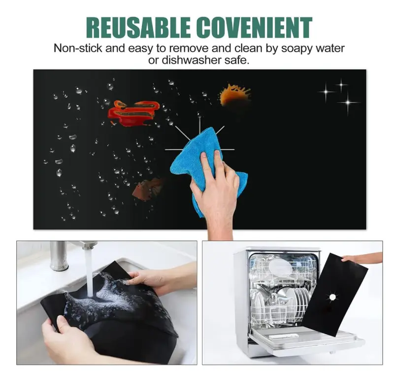 3Pcs Stove Burner Covers, Gas Hob Range Protectors, Reusable Stove Burner Protector Liner, Non-Stick Heat Resistant Stove Top Gas Range Protectors for for Fast Kitchen Cleaning 4