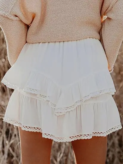 Flowy Shorts for Women Casual Boho Ruffle Tiered Skorts High Waist Mini Skirts Golf Tennis Crochet Shorts 7