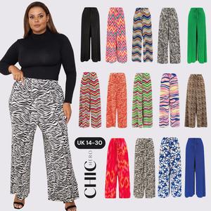 ChicHero Multi Print Women's Wide Leg Pants with High Elastic Waisted Drawstrings