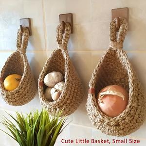 Boho Style Woven Basket, 3 Counts Woven Garlic Basket, Wall Hanging Decor for Home Kitchen Restaurant, Home Decor