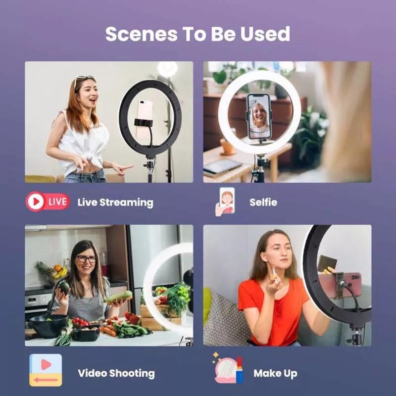 12'' LED Selfie Ring Light with 1.7M Tripod Stand Cell Phone Holder Makeup Live - Perfect for Photography - Camera Cellphone Adjustable Smartphone 3