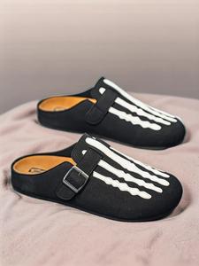 Men's Casual Skeleton Print Slides, Breathable Comfortable Slippers, Fashionable Slides for Indoor & Outdoor Wear, Walking Shoes, Footwear