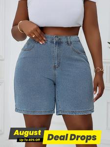 【 Plus Size】 Denim Shorts, Plus Casual Slim Basic Fashionable Shorts for Daily Outdoor Wear, Women Plus Clothing for Summer, Womenswear, Clothe