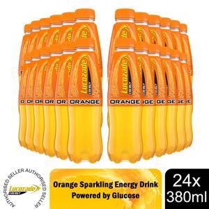 Lucozade Energy Drink Orange – (24 X 380ML Bottles) | Classic Sparkling Energy Drink with Refreshing Orange Flavour | Perfect for Sports, Workouts, On-the-Go & Everyday Energy Boost | Handy Multipack for Home, Gym, Office or Events