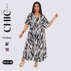 ChicHero Printed Wrap Over Casual Midi Dress With Adjustable Belt Womenswear Batwing Day Elegance Floral Maxi Piece Sleeves flowy  dresses thneed  dress modest  prom  dress trending  clothing black  friday  sale
