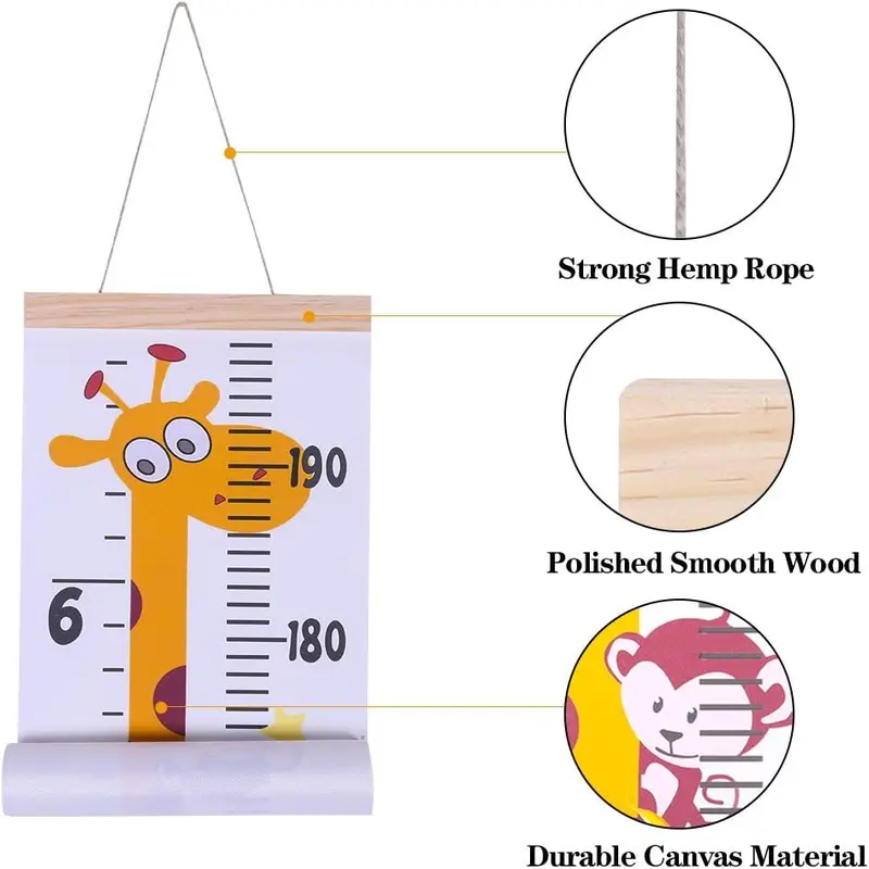 Height Growth Chart, Wall Hanging Measuring Ruler for Kids, Removable Canvas and Wood Wall Ruler Bedroom Nursery Wall Decoration 2